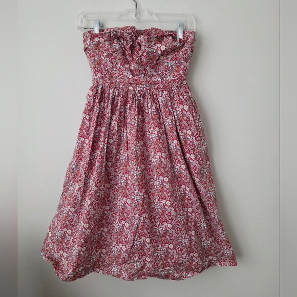 J.CREW | Liberty Tie Front Strapless Dress In Cherry Multi Floral red Sz 0P - Picture 2 of 9